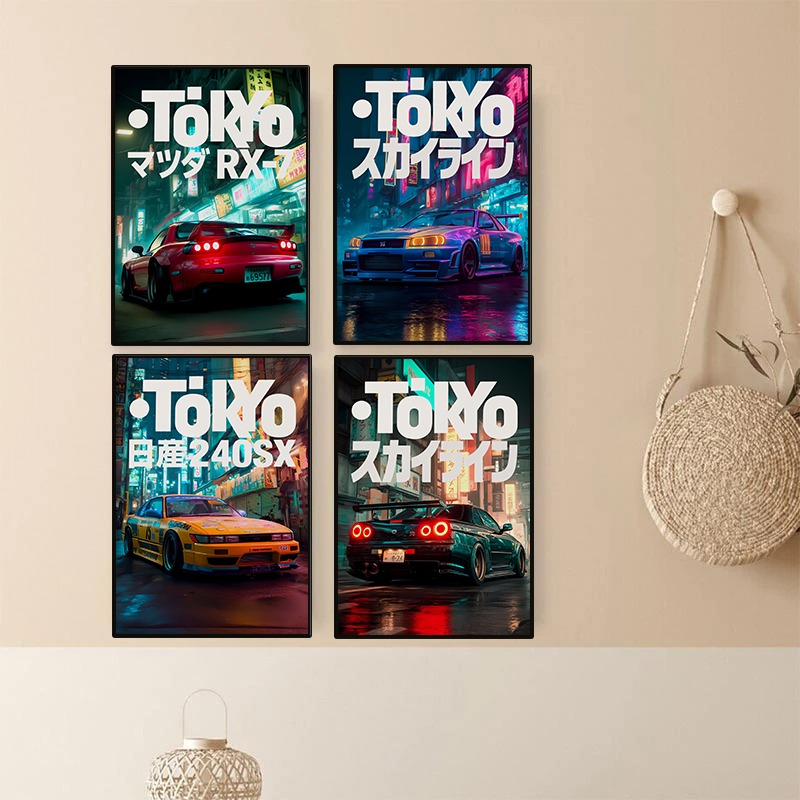 Japanese Car Lifestyle - Vintage Tokyo JDM Auto Poster Neon