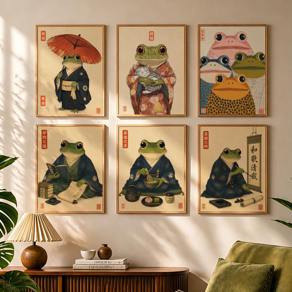 Japanese Culture Lifestyle - Kulturelles japanisches Frosch-Lebensstil-Gemälde, Kalligraphie, Leinwand-Poster, Schlafzimmer,