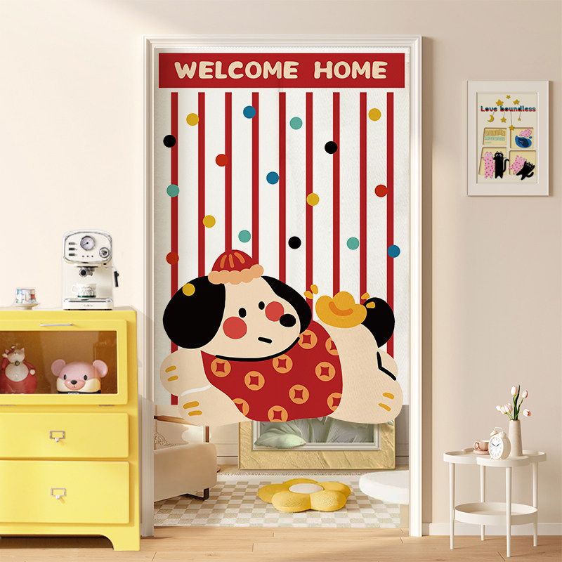 Noren Curtain Doorway - VIKAMA Japanischer bunter Tupfen-Dackel-Noren-Türvorhang Raumteiler Wandbehang