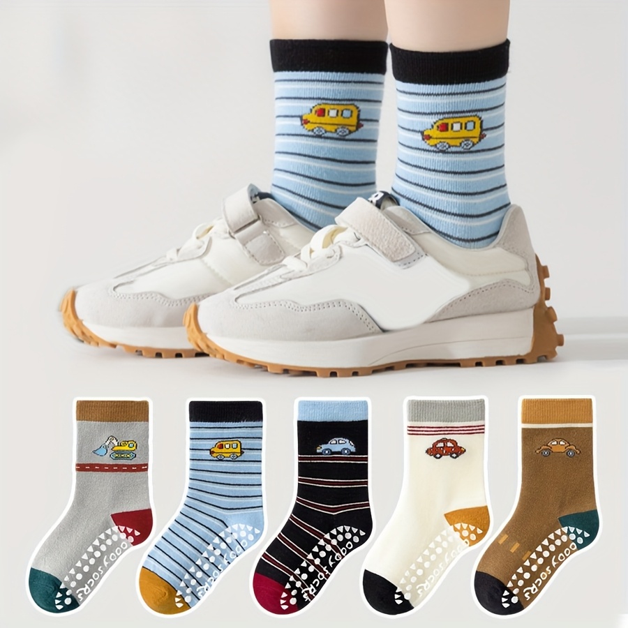 Japanese Car Lifestyle - 5er-Pack Kinder-Bodensocken mit Cartoon-Streifen und Automotiven,